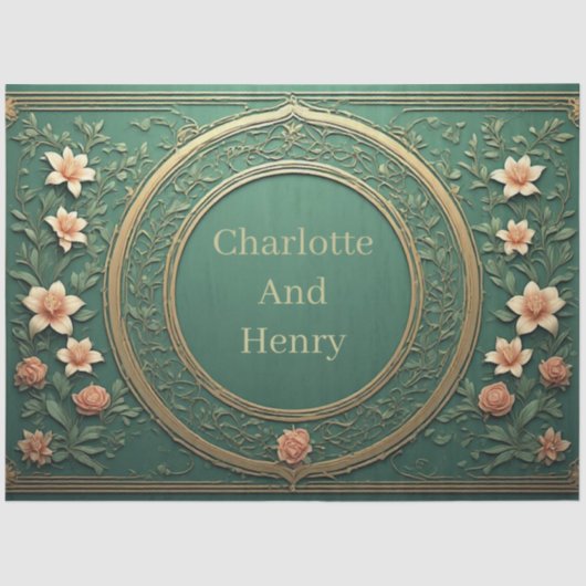 Alphonse Mucha Florals Opulence Sage Green Wedding 薄葉紙 (正面)