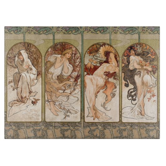 Alphonse Mucha Four Seasons 1897 Art Nouveau Panel カッティングボード (正面)