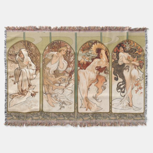 Alphonse Mucha Four Seasons 1897 Art Nouveau Panel スローブランケット (正面)