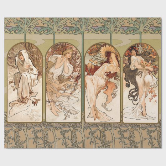 Alphonse Mucha Four Seasons 1897 Art Nouveau Panel ラッピングペーパー (フラット)