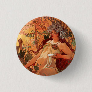 Alphonse Mucha, Four Seasons, Autumn 缶バッジ