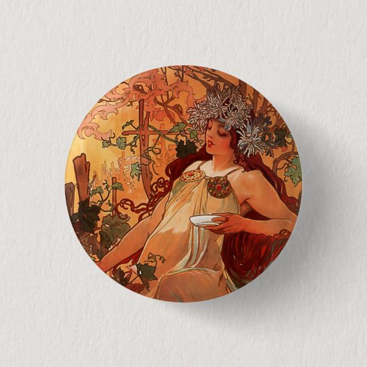 Alphonse Mucha, Four Seasons, Autumn 缶バッジ (正面)