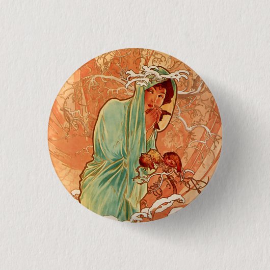 Alphonse Mucha, Four Seasons, Winter 缶バッジ (正面)