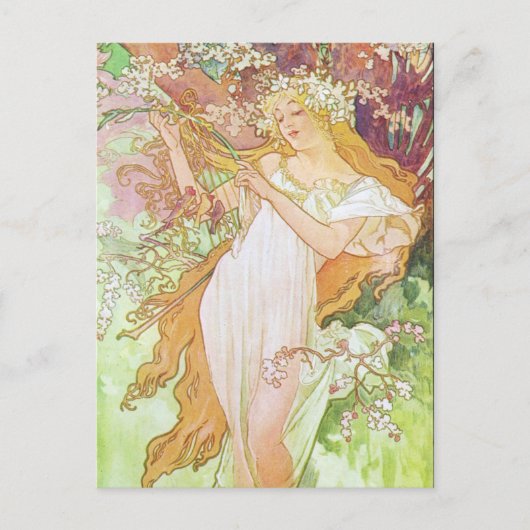 Alphonse Mucha Girl In Garden Art Nouveau Artwork  ポストカード (正面)
