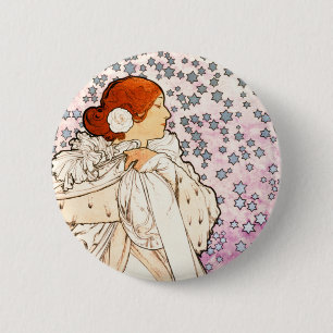 Alphonse Mucha La Dame 1896 Art Nouveau Vintage 缶バッジ