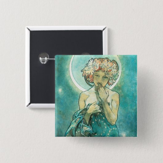 Alphonse Mucha Moonlight Clair De Lune Art Nouveau 缶バッジ (正面&裏面)