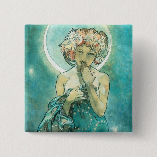 Alphonse Mucha Moonlight Clair De Lune Art Nouveau 缶バッジ (正面)