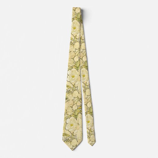 Alphonse Mucha Peonies Art Nouveau Floral Pattern ネクタイ (正面)