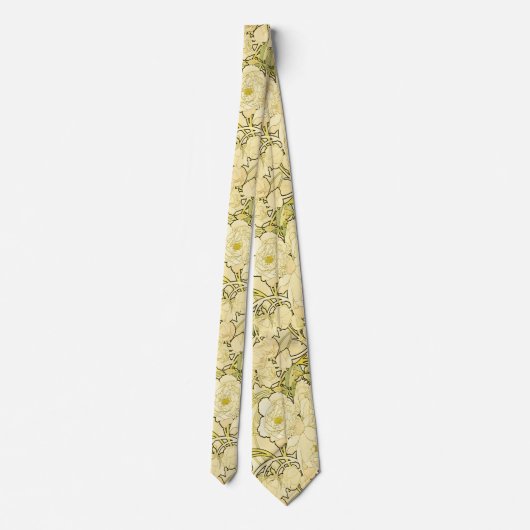 Alphonse Mucha Peonies Art Nouveau Floral Pattern ネクタイ (裏面)