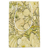 Alphonse Mucha Peonies Art Nouveau Floral Pattern ミディアムペーパーバッグ (正面)
