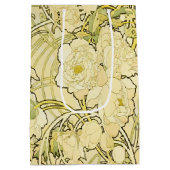 Alphonse Mucha Peonies Art Nouveau Floral Pattern ミディアムペーパーバッグ (裏面)