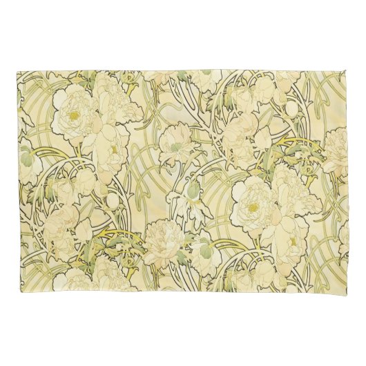 Alphonse Mucha Peonies Art Nouveau Floral Pattern 枕カバー (正面)