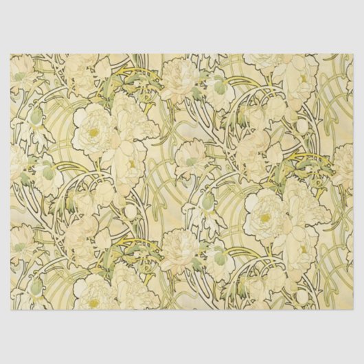 Alphonse Mucha Peonies Art Nouveau Floral Pattern 薄葉紙 (正面)