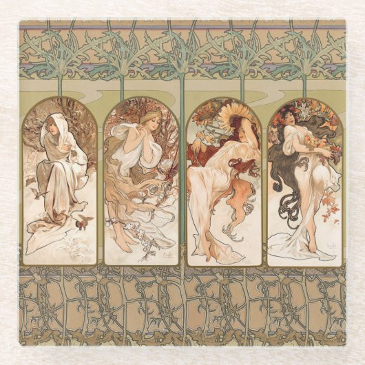 Alphonse Mucha The Seasons 1897 Art Nouveau ガラスコースター (正面)