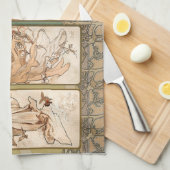 Alphonse Mucha The Seasons 1897 Art Nouveau キッチンタオル (四つ折り)