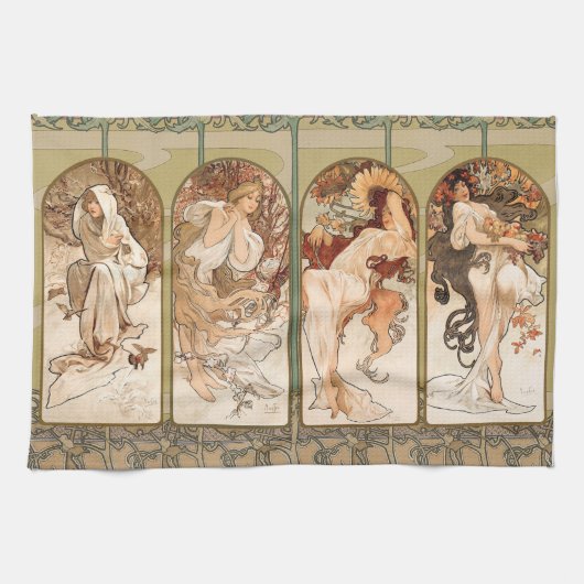 Alphonse Mucha The Seasons 1897 Art Nouveau キッチンタオル (横)