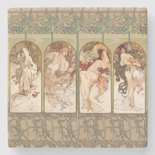 Alphonse Mucha The Seasons 1897 Art Nouveau ストーンコースター (正面)