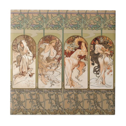 Alphonse Mucha The Seasons 1897 Art Nouveau タイル (正面)