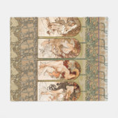 Alphonse Mucha The Seasons 1897 Art Nouveau フリースブランケット (正面(横))