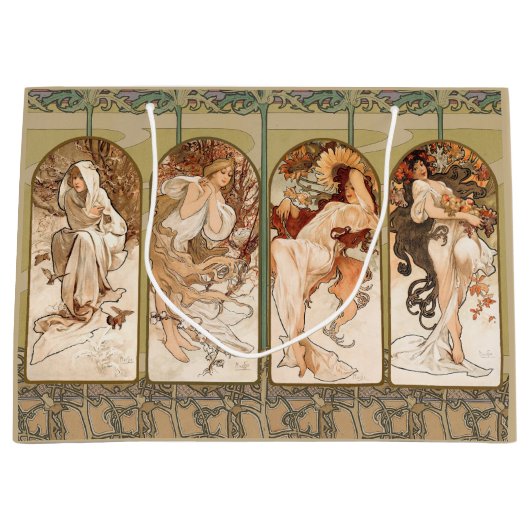 Alphonse Mucha The Seasons 1897 Art Nouveau ラージペーパーバッグ (正面)