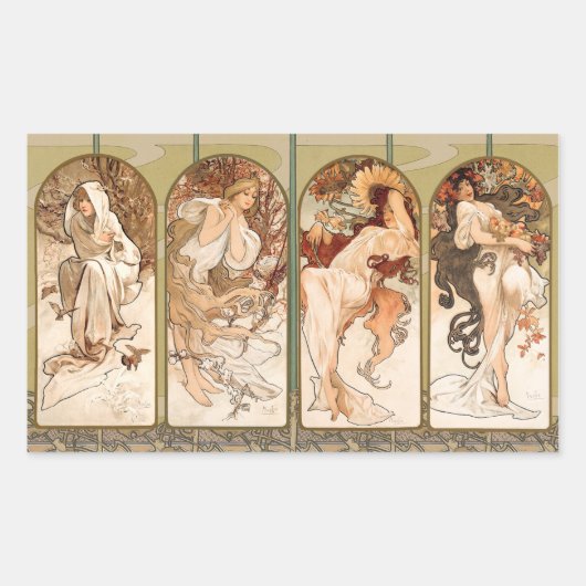 Alphonse Mucha The Seasons 1897 Art Nouveau 長方形シール (正面)