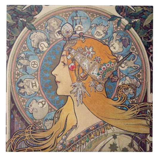 Alphonse Mucha , “ Zodiac ” タイル (正面)
