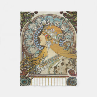 Alphonse Mucha Zodiac Restored フリースブランケット