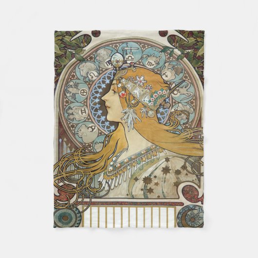 Alphonse Mucha Zodiac Restored フリースブランケット (正面)