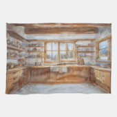 Alpine Chalet Kitchen with Snowy Mountain View キッチンタオル (横)