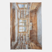 Alpine Chalet Kitchen with Snowy Mountain View キッチンタオル (縦)