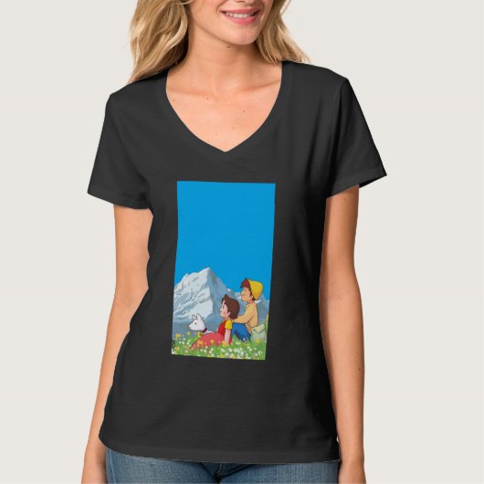 Alpine Girl and Peter Japanese 80s Retro Anime Man Tシャツ (正面)