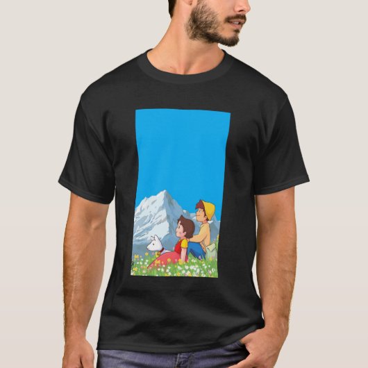 Alpine Girl and Peter Japanese 80s Retro Anime Man Tシャツ (正面)
