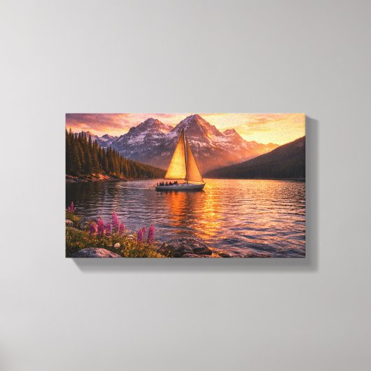Alpine Lake Sunset Sailboat Canvas Wall Art Mounta キャンバスプリント (正面)