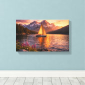 Alpine Lake Sunset Sailboat Canvas Wall Art Mounta キャンバスプリント (インサイチュ (ウッドフロア))