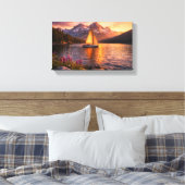 Alpine Lake Sunset Sailboat Canvas Wall Art Mounta キャンバスプリント (インサイチュ (寝室))