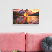 Alpine Lake Sunset Sailboat Canvas Wall Art Mounta キャンバスプリント (インサイチュ (リビング))