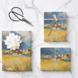 Alpine Mountain Village Landscape Wrapping Paper ラッピングペーパーシート