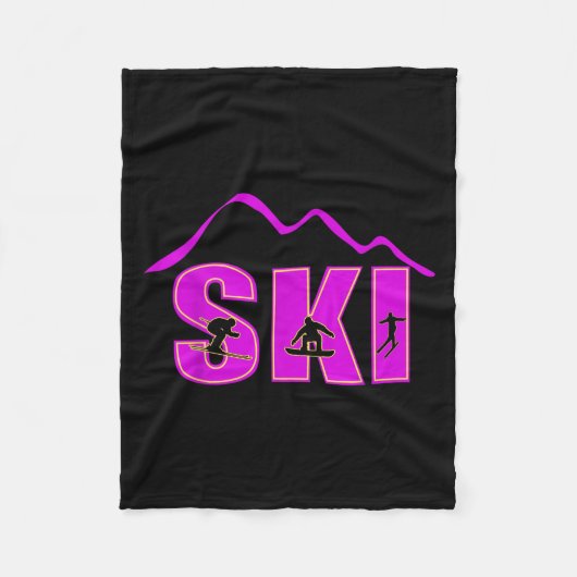 Alpine Ski, Downhill Skier Mountain Line  フリースブランケット (正面)