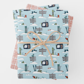 Alpine Ski Wrapping Paper Flat Sheet Set of 3 ラッピングペーパーシート