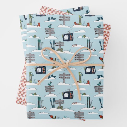 Alpine Ski Wrapping Paper Flat Sheet Set of 3 ラッピングペーパーシート (インサイチュ)