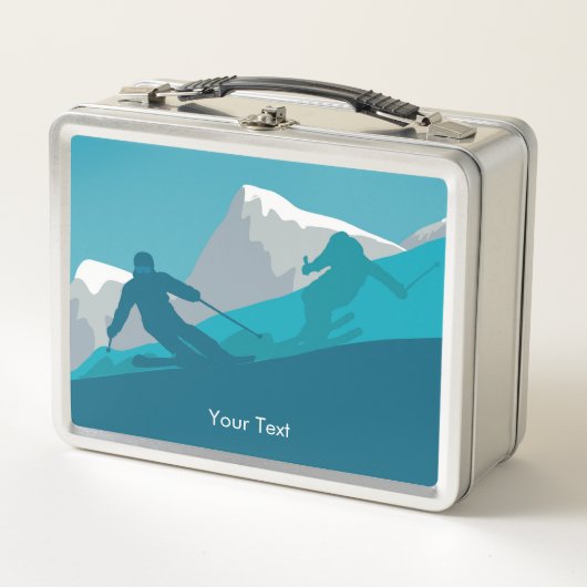 Alpine Skiing Snowy Mountain View Personalized メタルランチボックス (正面)