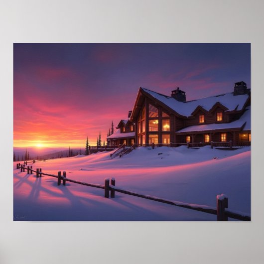 Alpine Sunset Lodge Cozy Winter ポスター (正面)
