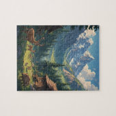 Alpine Valley Cabin Deer Landscape Jigsaw Puzzle ジグソーパズル (横)