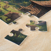Alpine Valley Cabin Deer Landscape Jigsaw Puzzle ジグソーパズル (側面)