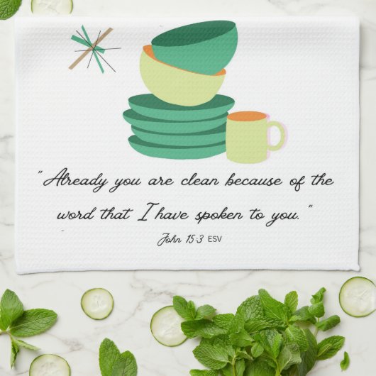 Already You Are Clean” John 15:3  Tea Towel キッチンタオル (折り畳み)