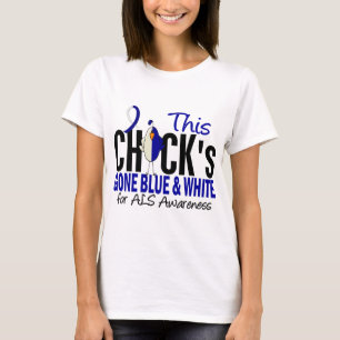 ALSのひよこによって行く青および白 Tシャツ
