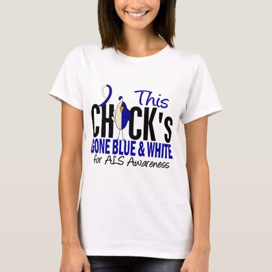 ALSのひよこによって行く青および白 Tシャツ (正面)