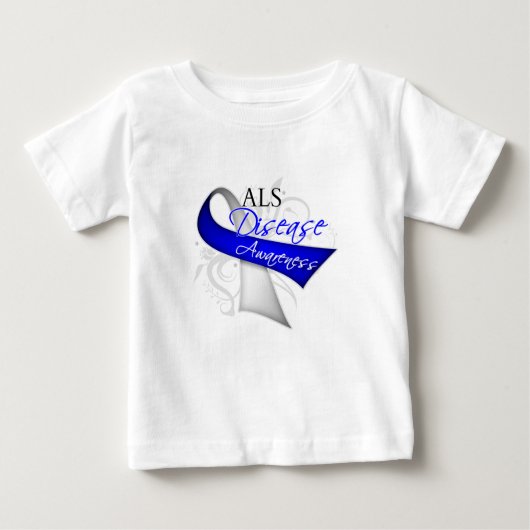 ALSの病気の認識度のリボン ベビーTシャツ (正面)