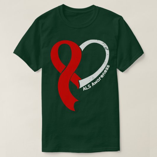 ALS認識度フープルラブハートリボンハッピー価 Tシャツ (デザイン正面)