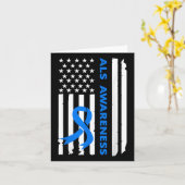 Als認識度ブルーリボンアメリカ国旗 カード (黄色い花)